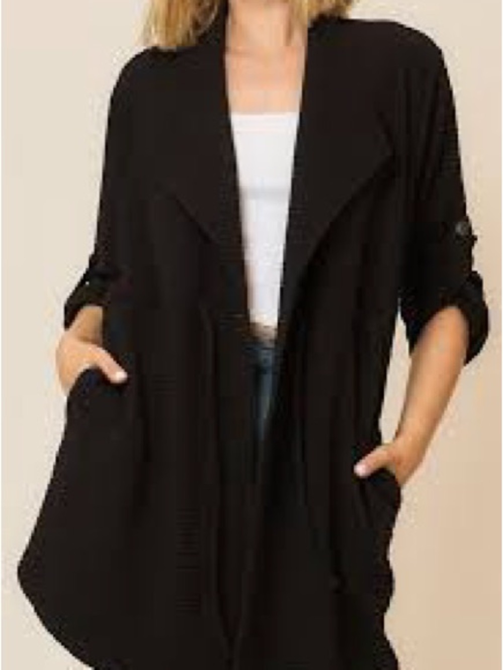 Style & Co. Black Open-Front Draped Cardigan with Pockets